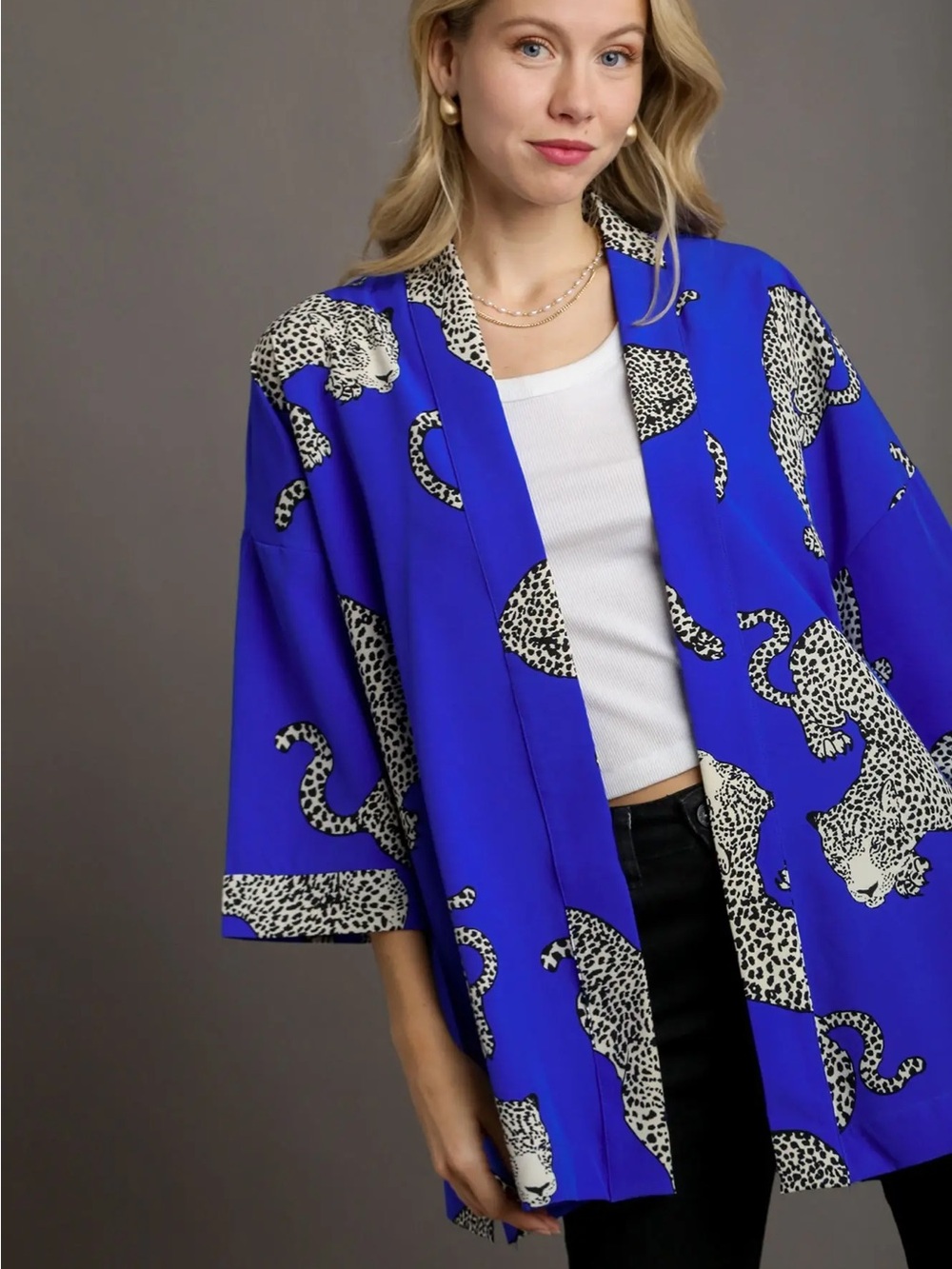 Umgee Royal Blue Leopard Print Kimono